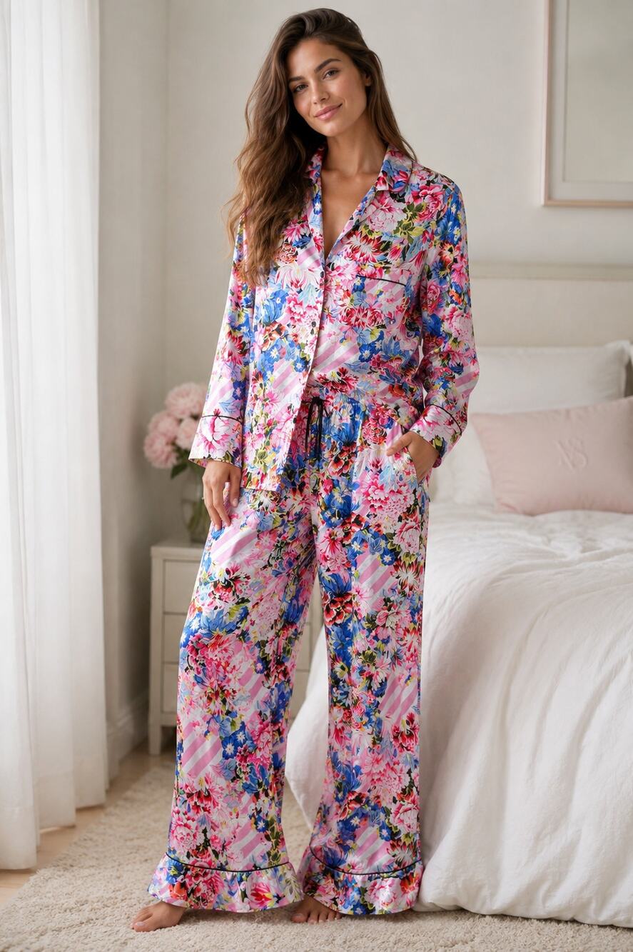 Victoria's Secret x Mary Katrantzou Vibrant Floral Print Silky Satin Pajama Set